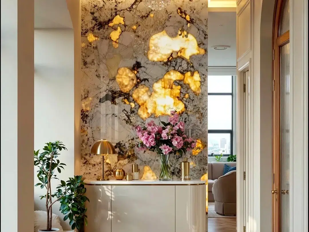 Luxury backlit natural stone feature wall interior design by Dongxing Group