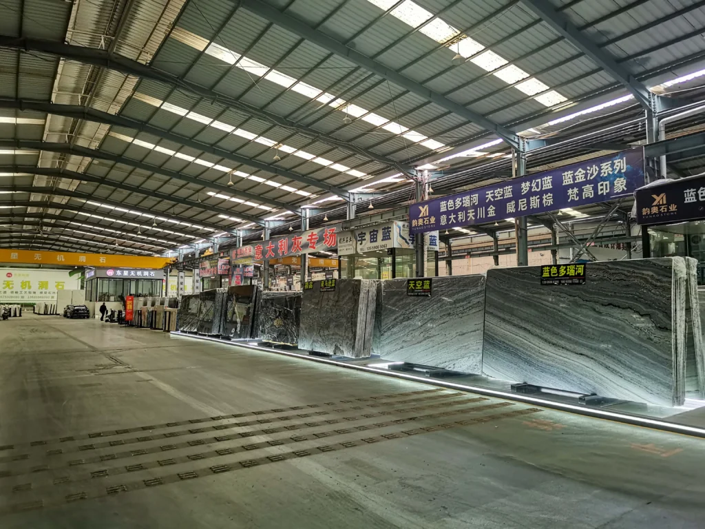 Luxury marble slabs showroom, including Blue Danube and Blue Sands