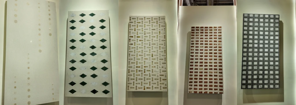 Custom artistic inorganic terrazzo mosaic panel display